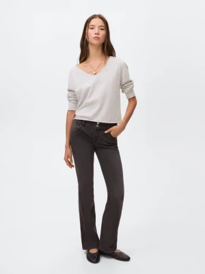 MANGO TEEN - Sweter z dzianiny z dekoltem w szpic jasnoszary - - Dziewczyna