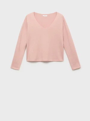 MANGO TEEN - Sweter z dzianiny z dekoltem w szpic pastelowy róż - - Dziewczyna