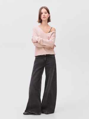 MANGO TEEN - Sweter z dzianiny z dekoltem w szpic pastelowy róż - - Dziewczyna