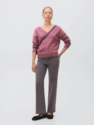 MANGO TEEN - Sweter z dzianiny z dekoltem w szpic wiśniowy - - Dziewczyna