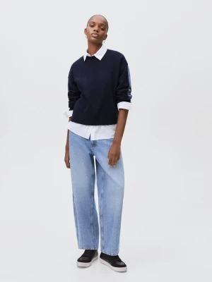 MANGO TEEN - Sweter z dzianiny z haftem granatowy - - Dziewczyna