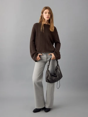 MANGO TEEN - Sweter z prążkowanej dzianiny brązowy - - Dziewczyna