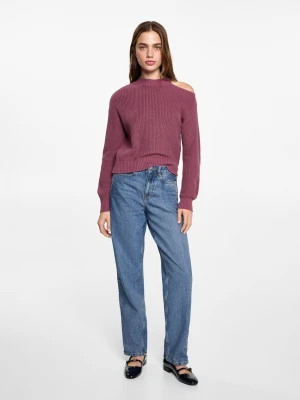 MANGO TEEN - Sweter z wycięciem na ramieniu purpurowy - - Dziewczyna