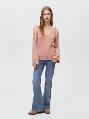 MANGO TEEN - Sweter z wycięciem pastelowy róż - - Dziewczyna