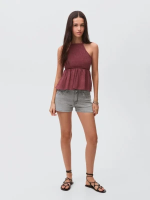 MANGO TEEN - Szorty z ćwiekami i niskim stanem szary denim - - Dziewczyna
