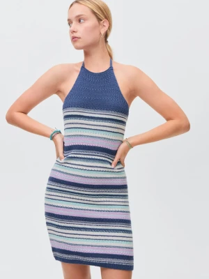 MANGO TEEN - Szydełkowa sukienka z dekoltem halter granatowy - - Dziewczyna