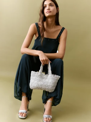 MANGO TEEN - Szydełkowa torebka do ręki srebrny - Rozmiar uniwersalny - Dziewczyna