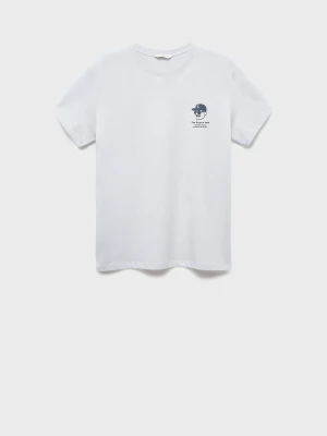 MANGO TEEN - Bawełniany wzorzysty t-shirt błękitny - - Chłopak