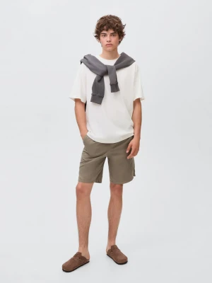 MANGO TEEN - T-shirt wywinięte rękawy złamana biel - - Chłopak