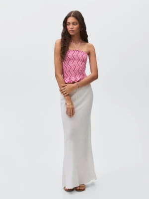 MANGO TEEN - Wzorzysty top z falbaną różowy - - Dziewczyna
