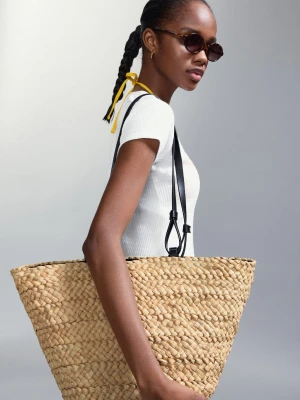 Torba koszyk z naturalnych włókien czarny - Dziewczyna - Rozmiar uniwersalny - MANGO TEEN