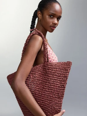 MANGO TEEN - Torba tote z naturalnego włókna burgund - Rozmiar uniwersalny - Dziewczyna