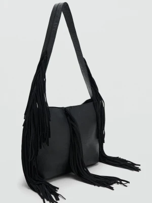 Torebka skórzana z frędzlami czarny - Dziewczyna - Rozmiar uniwersalny - MANGO TEEN