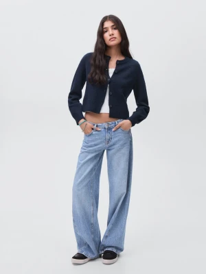 MANGO TEEN - Wełniany kardigan zapinany granatowy - - Dziewczyna
