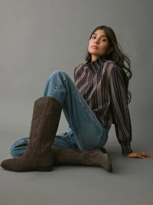 Wysokie skórzane kozaki tabaczkowy brąz - Dziewczyna - - MANGO TEEN