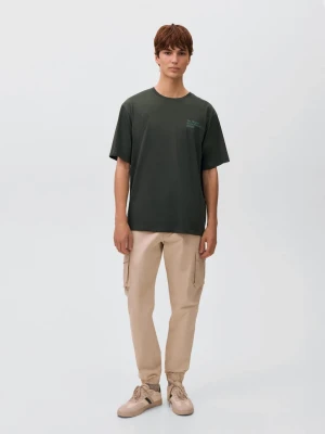 MANGO TEEN - Wzorzysta bawełniana koszulka zielony - - Chłopak