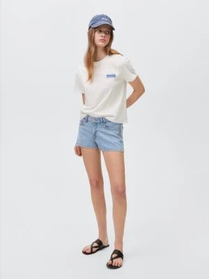 MANGO TEEN - Wzorzysta bawełniana koszulka złamana biel - - Dziewczyna