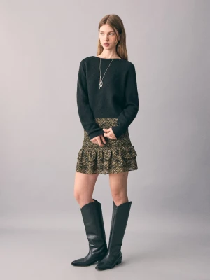 MANGO TEEN - Wzorzysta spódnica z falbankami khaki - - Dziewczyna