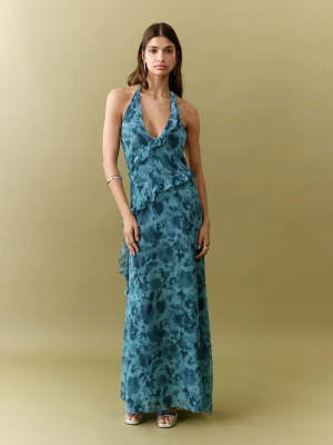 Wzorzysta sukienka z falbanami niebieski - Dziewczyna - - MANGO TEEN