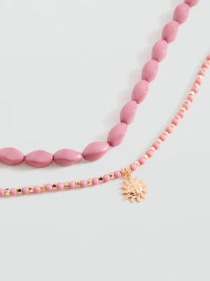 MANGO TEEN - Zestaw 2 naszyjników pastelowy róż - Rozmiar uniwersalny - Dziewczyna