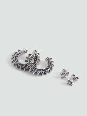 MANGO TEEN - Zestaw 2 par kolczyków z łączonych materiałów srebrny - Rozmiar uniwersalny - Dziewczyna