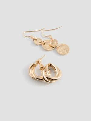 MANGO TEEN - Zestaw 2 par kolczyków z łączonych materiałów złoty - Rozmiar uniwersalny - Dziewczyna