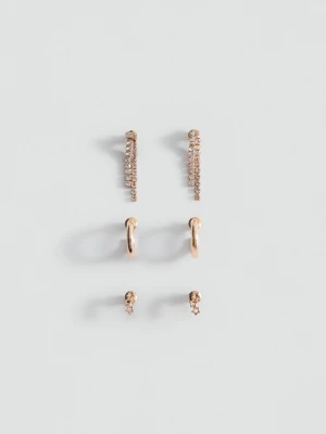 MANGO TEEN - Zestaw 3 par kolczyków z różnych materiałów złoty - Rozmiar uniwersalny - Dziewczyna