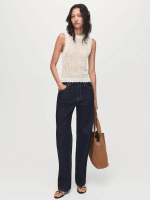 MANGO - Top ażurowa dzianina kremowy / écru - - Kobieta