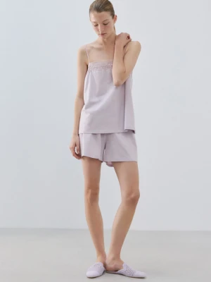 Top bawełniany na ramiączkach z koronką liliowy - Kobieta - - MANGO