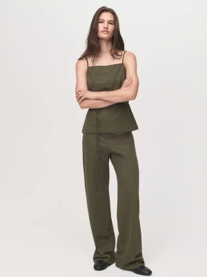 MANGO - Top bawełniany z wiązaniem w pasie khaki - - Kobieta