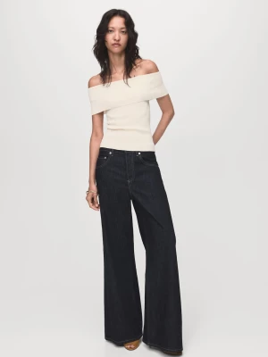 MANGO - Top bez ramiączek z dzianiny złamana biel - - Kobieta