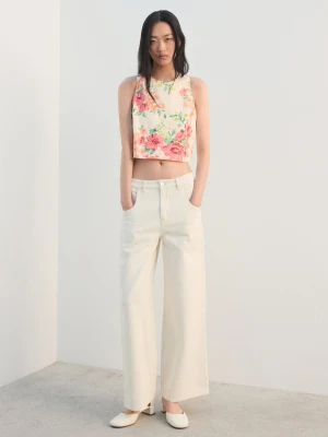 MANGO - Top crop ze wzorem złamana biel - - Kobieta