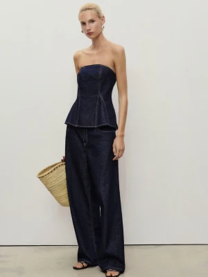 MANGO - Top denim z baskinką niebieski - - Kobieta