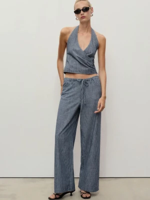 MANGO - Kopertowy top jeansowy w paski niebieski - - Kobieta