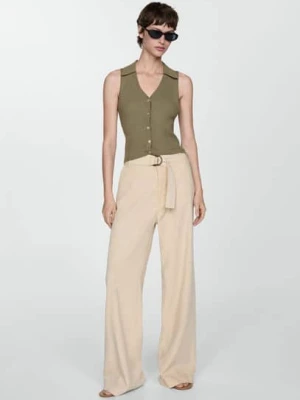 MANGO - Top dzianinowy z guzikami khaki - - Kobieta