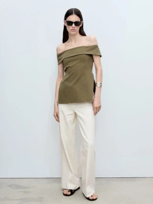 MANGO - TOP khaki - - Kobieta