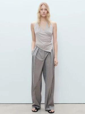 MANGO - Top kopertowy z dekoltem halter lodowy szary - - Kobieta