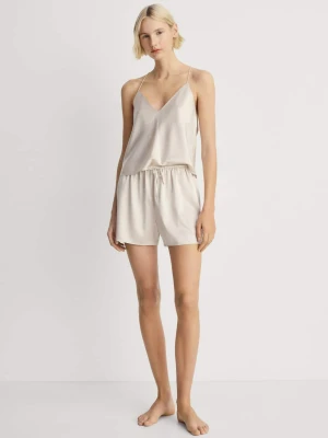 MANGO - Top od piżamy z jedwabiu jasny / pastelowy szary - - Kobieta