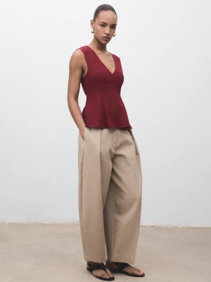 MANGO - Top z lyocellu z baskinką burgund - - Kobieta