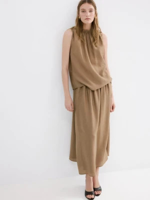 Top satynowy z drapowanym dekoltem brązowy - Kobieta - - MANGO