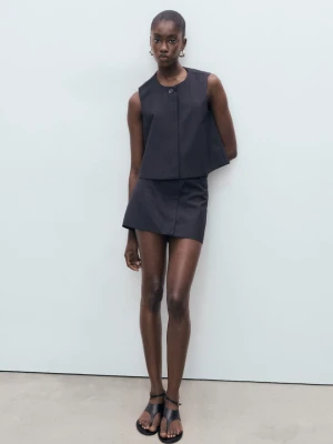 MANGO - Top w prążki o bufiastym kroju granatowy - - Kobieta