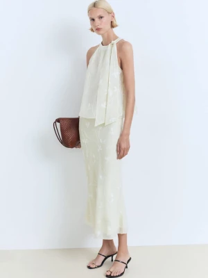 MANGO - Top z dekoltem halter i ozdobnym węzłem kremowy / écru - - Kobieta