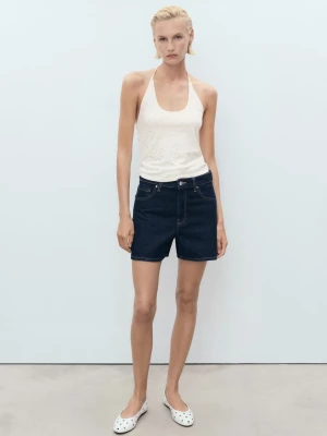 MANGO - Top z dekoltem halter z metalicznymi aplikacjami kremowy / écru - - Kobieta