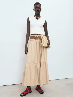 MANGO - Top z dzianiny z kołnierzykiem polo biały - - Kobieta