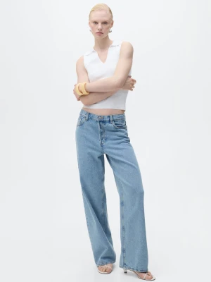 MANGO - Top z dzianiny z kołnierzykiem polo kremowy / écru - - Kobieta
