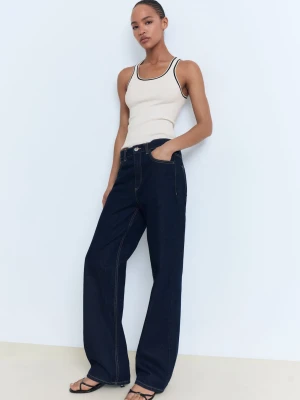 MANGO - Top z dzianiny z kontrastowym wykończeniem kremowy / écru - - Kobieta