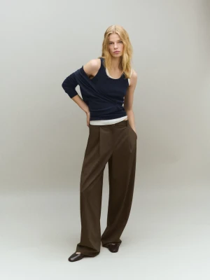 MANGO - Top z dzianiny z mieszanki wełny ciemnogranatowy - - Kobieta