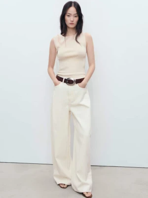 MANGO - Top z dzianiny z wycięciami kremowy / écru - - Kobieta