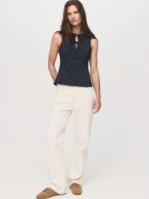 MANGO - Top z efektem denimu z wiązaniami niebieski - - Kobieta