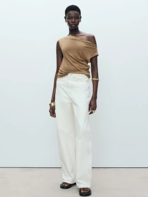 MANGO - Top z lyocellu z drapowanym dekoltem khaki - - Kobieta